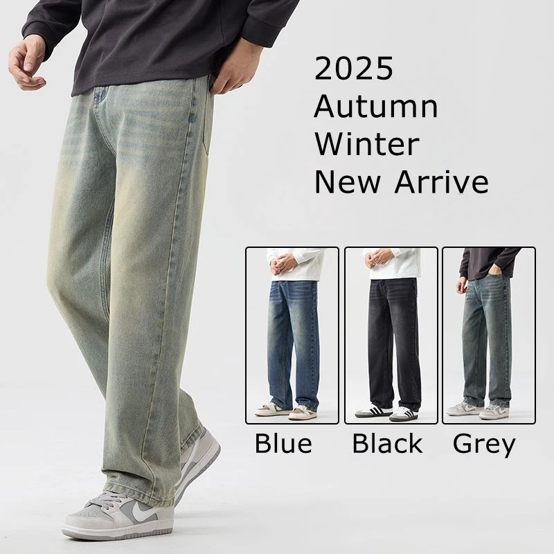 

Мужские свободные джинсы прямого кроя в классическом стиле, расширенные эластичные осенне-зимние новые 6 цветов, большие размеры 28-38