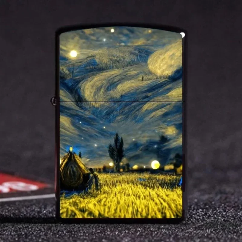 Vanishing Her Van Gogh Oil Painting Star Moon Night Kerosene Lighter Metal Kerosene Lighter for Men\'s Gift Cigarette Accessories