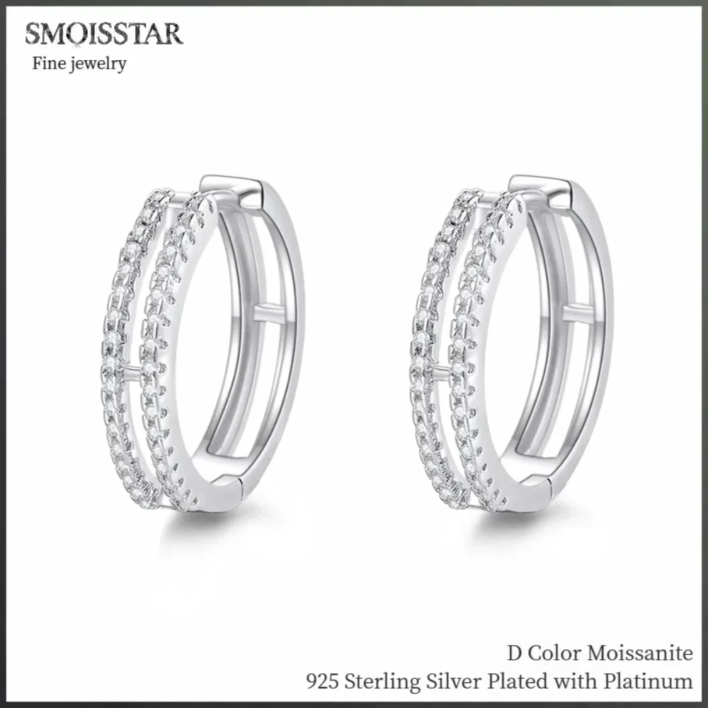 

925 Sterling Silver Double-Hoop Moissanite Earrings 18K Gold Plated High-End Minimalist Design Earrings with GRA Certified Gift