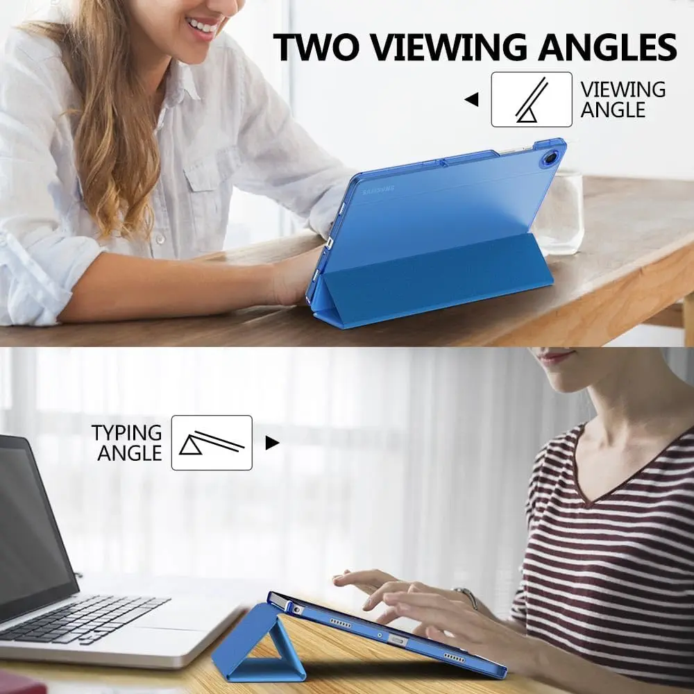 Galaxy Tab A9+/A9 Plus 11インチ用、スリムスタンド保護スマートカバー、Samsung A9 A8 S9FE用ハードPC半透明バックケース