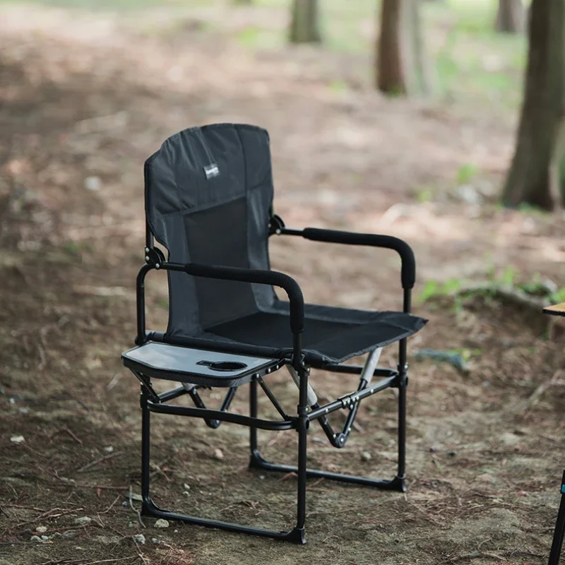 Heated Camping Directors Chair Heavy-Duty Oversized Portable Folding Chair with Side Table and Pocket for Outdoor Travel Chair