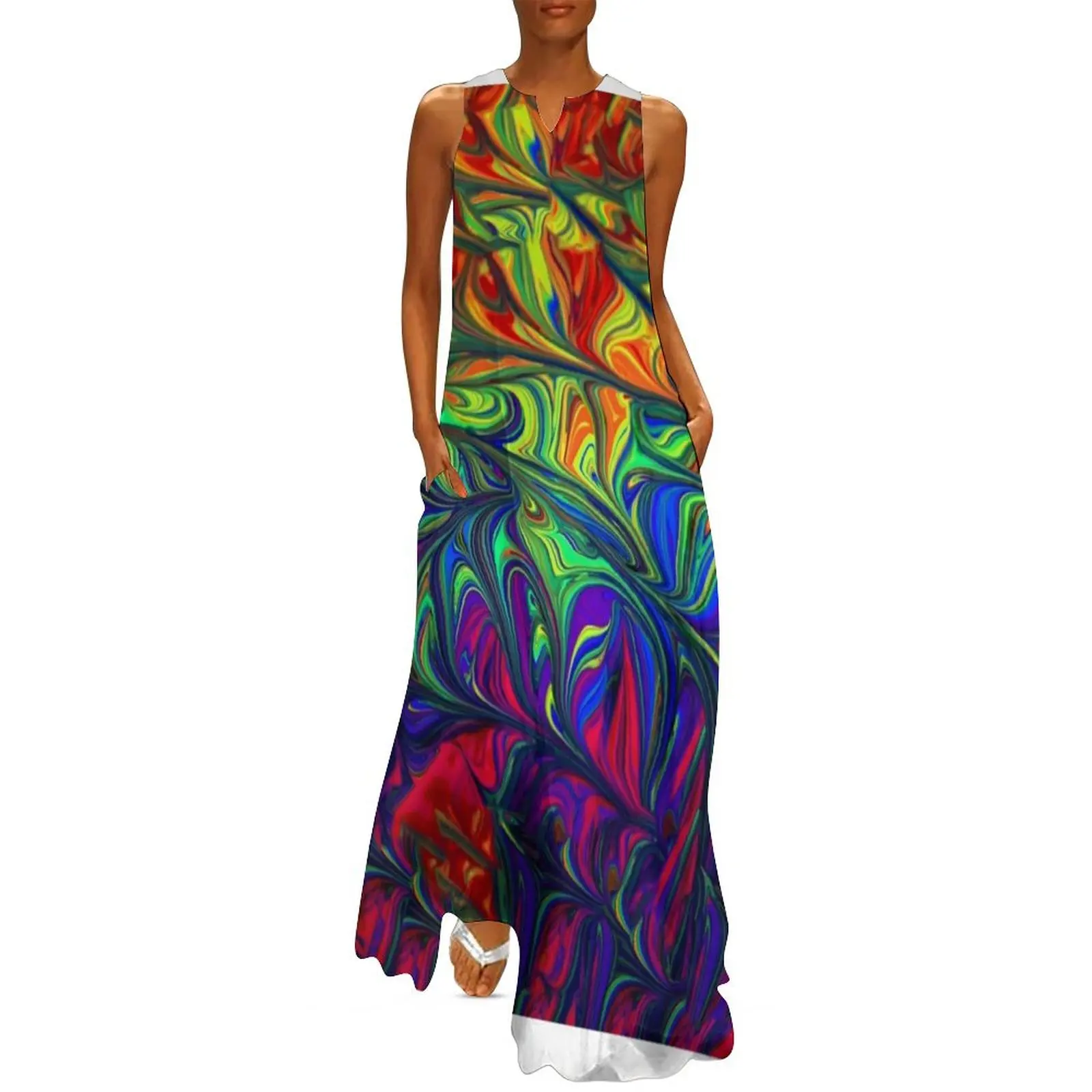 

rainbow abstract Long Dress womans clothing party dresses women