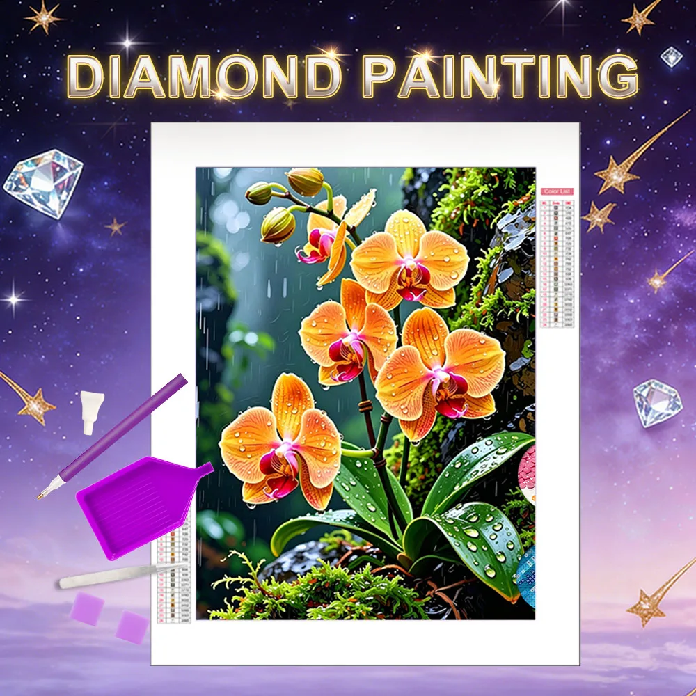 HUACAN Diamond Mosaic New Collection Orchid Flower Full Kits Diamond Painting Floral Handmade Home Bedroom Wall Artwork