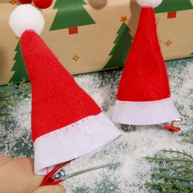 Cute Sweet Christmas Hat Hairpin Santa Claus Cap Hairclip Mini Bright Hat Metal Barrettes Festival Beautify Appearance Hair Clip