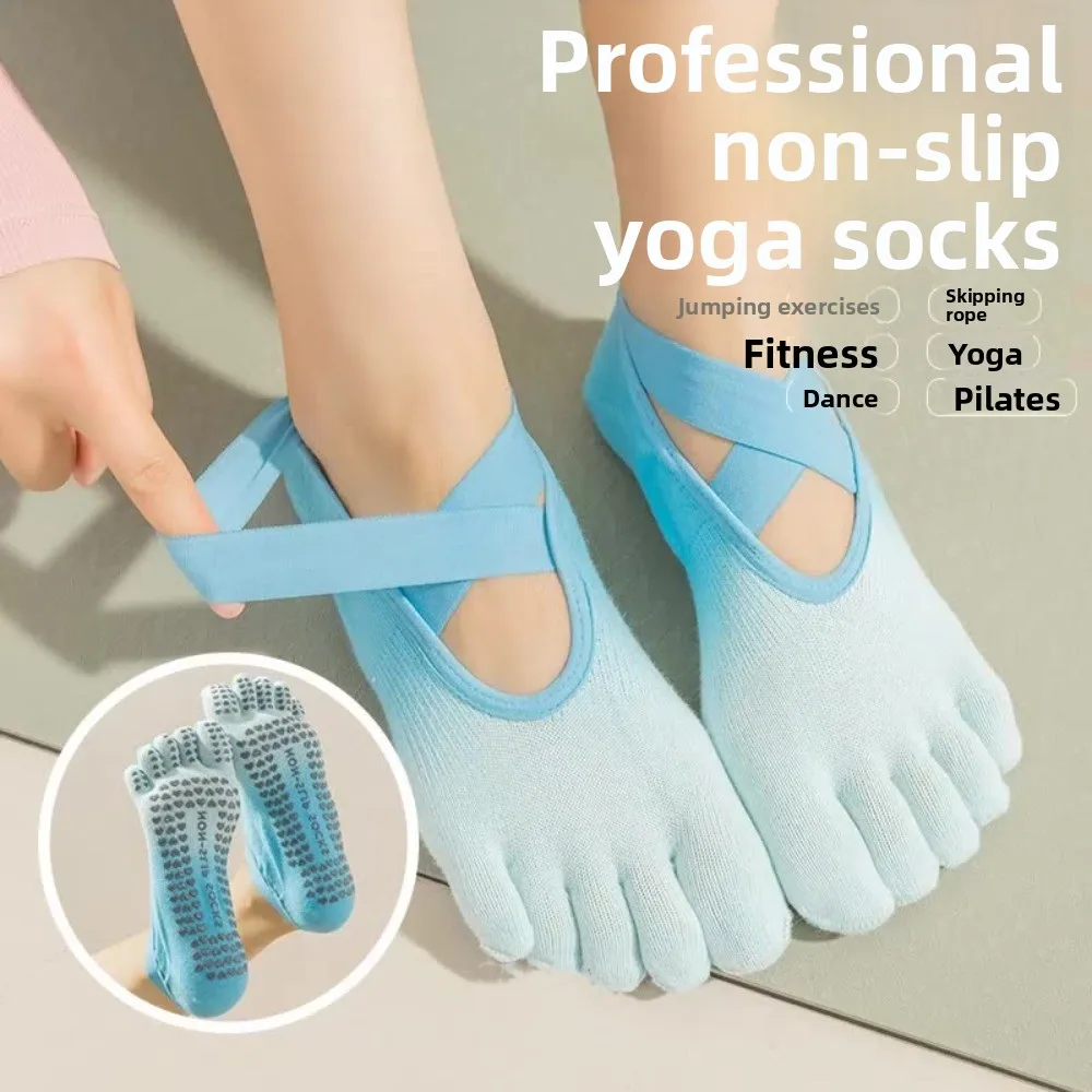 

1 Pair Anti Slip Five Finger Yoga Socks Cross Strap Professional Split Finger Yoga Socks Cotton Heel Protector