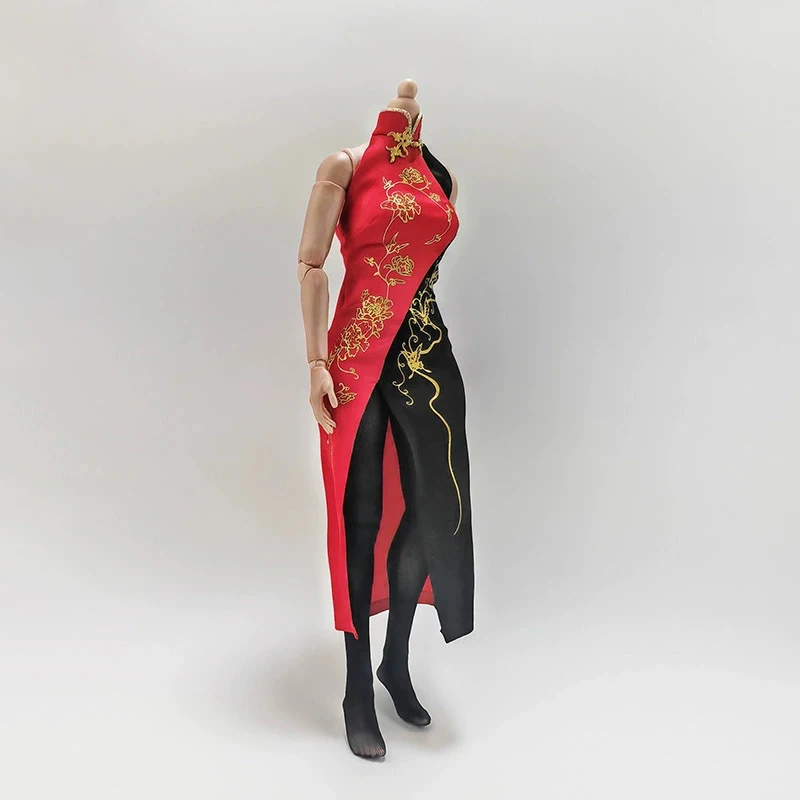 

Сексуальное модное черно-красное платье-ципао в стиле пэчворк в масштабе 1/6 с черными чулками, набор моделей для фигурок 30 см (12 дюймов), для самостоятельной сборки (DIY) A