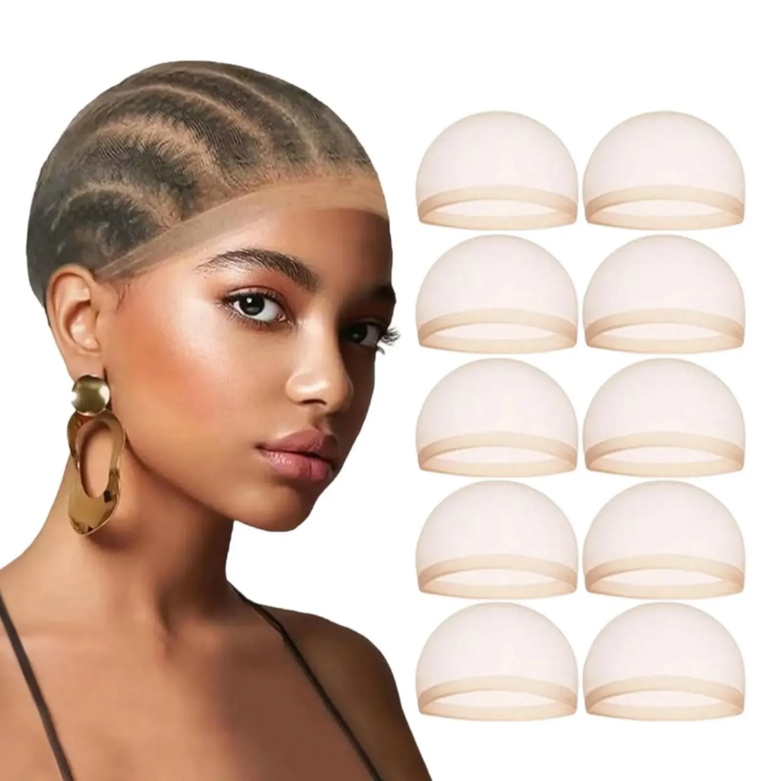 

10 шт. HD-шапочек для париков: невидимые, прозрачные, дышащие, ультратонкие, эластичные чулочные шапочки для париков с кружевной передней частью