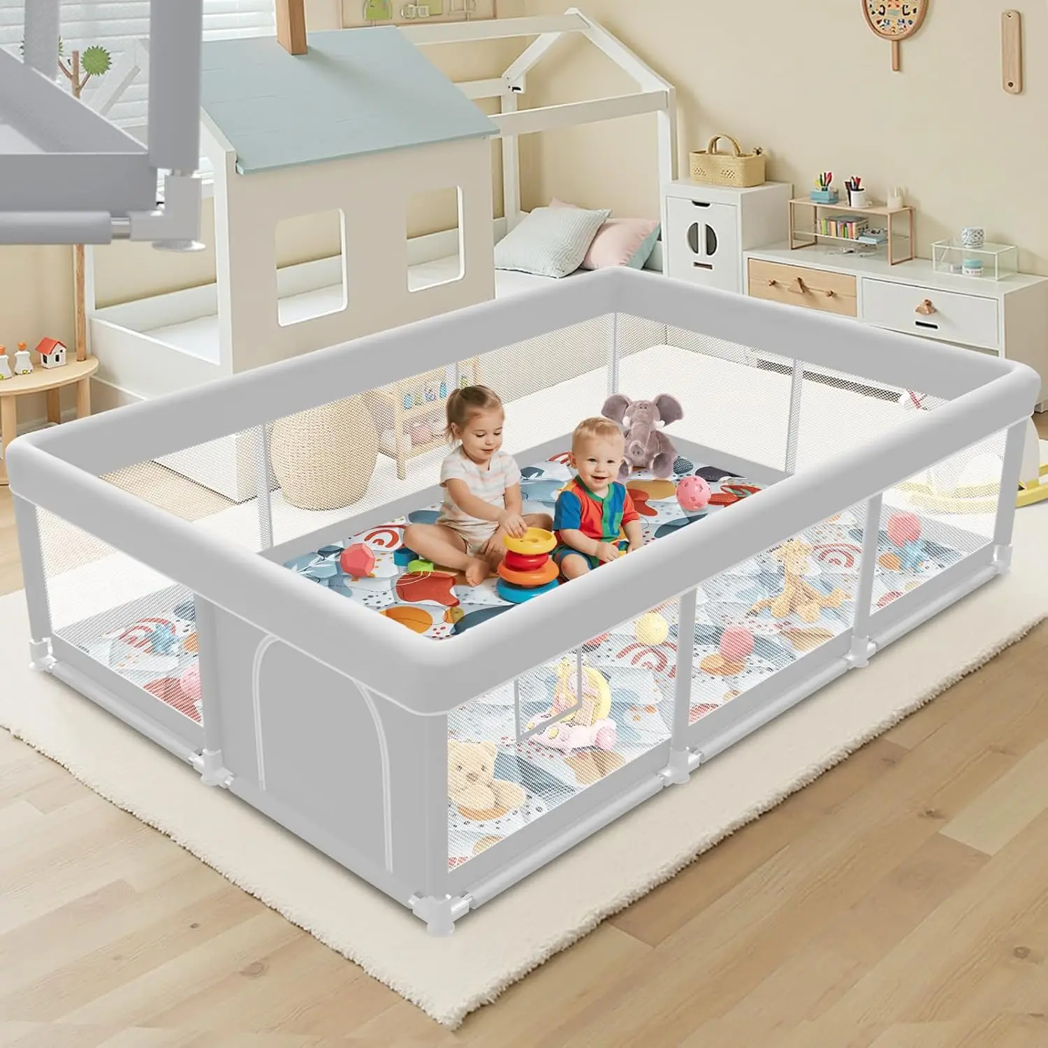 

74x50 Inch Baby Playpen with Mat, Safe Indoor Play Area for Toddlers and Infants, Waterproof Anti-Slip Design