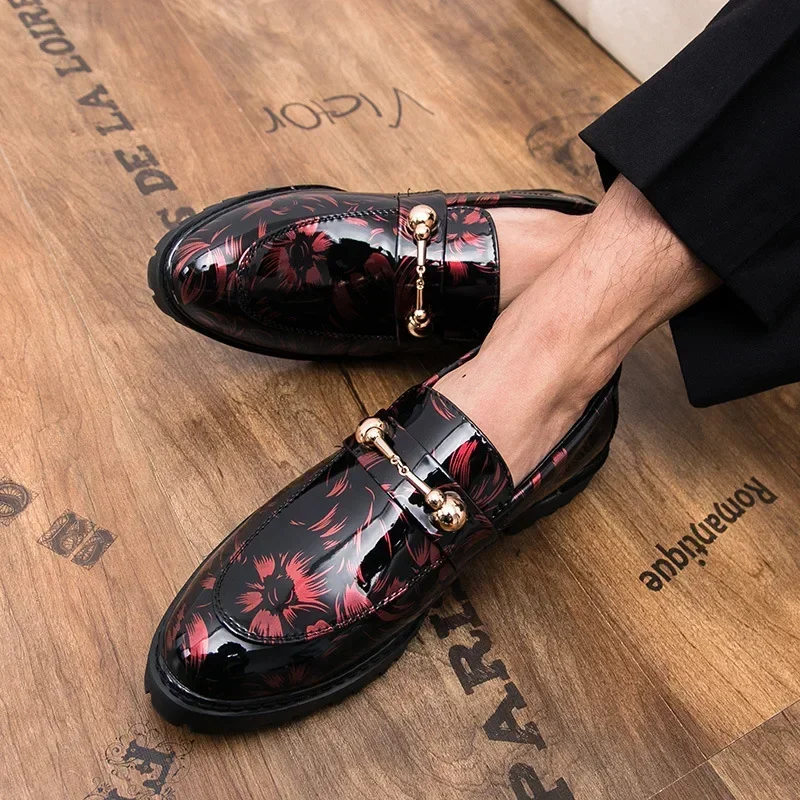 Shiny Leather Shoes for Men Platform Dress Shoes Luxury Slip on Men Loafers Party Designer Wedding Footwear Zapatos Para Hombres