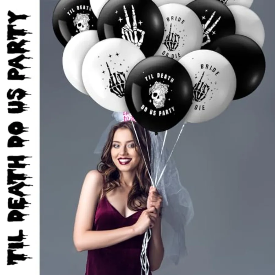 60 pçs noiva ou morrer balões de látex preto branco decorações de despedida de solteira crânio até a morte nos fazer festa balão preto e branco de