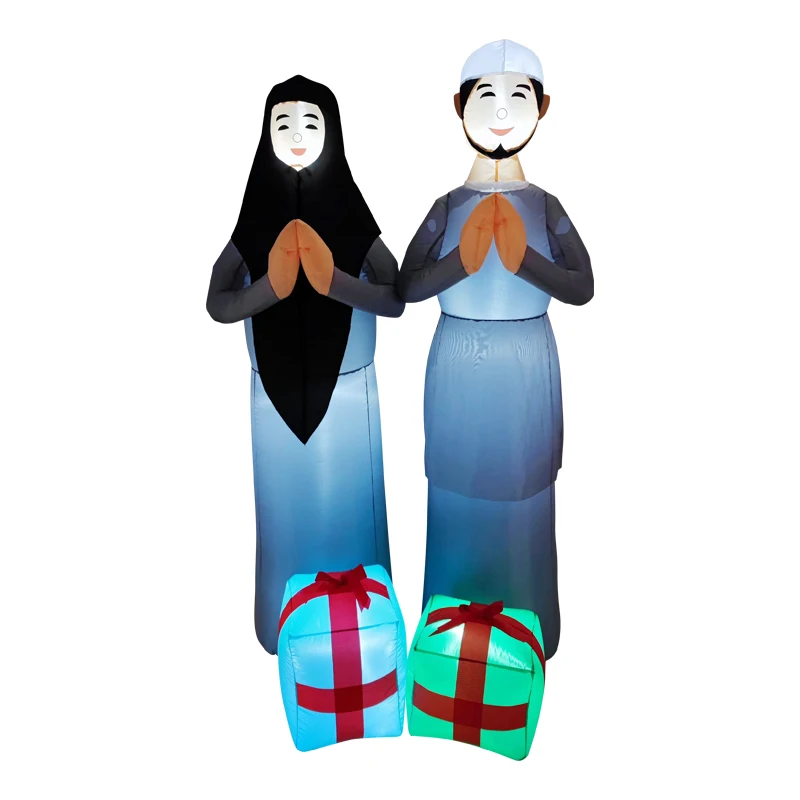 6ft Ramadan Inflatable Decorations Inflatable Eid Mubarak Decoration with LED Lights Islamic Couples Muslim Holidays Outdoor Toy