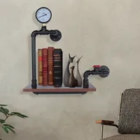Industrial Wall Shelf Iron Pipe Wind Storage Bracket, Wood and Metal Floating Shelf, for Office, Living Room, Bathroom Black