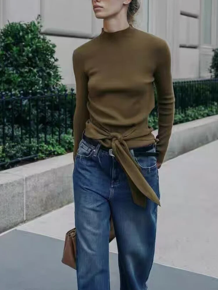 

Европейский и американский стиль, осенняя новая модная простая повседневная женская одежда, однотонная тонкая одежда с воротником-стойкой и длинными рукавами