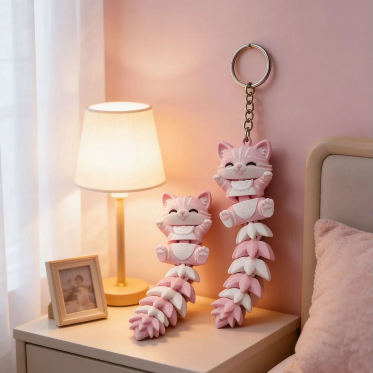 

3D Printed Cute Cat Movable Joint Fidget Toys Keychain Cartoon Flexi Cat Backpack Decoration Pendant Key Chains for Kids Gift