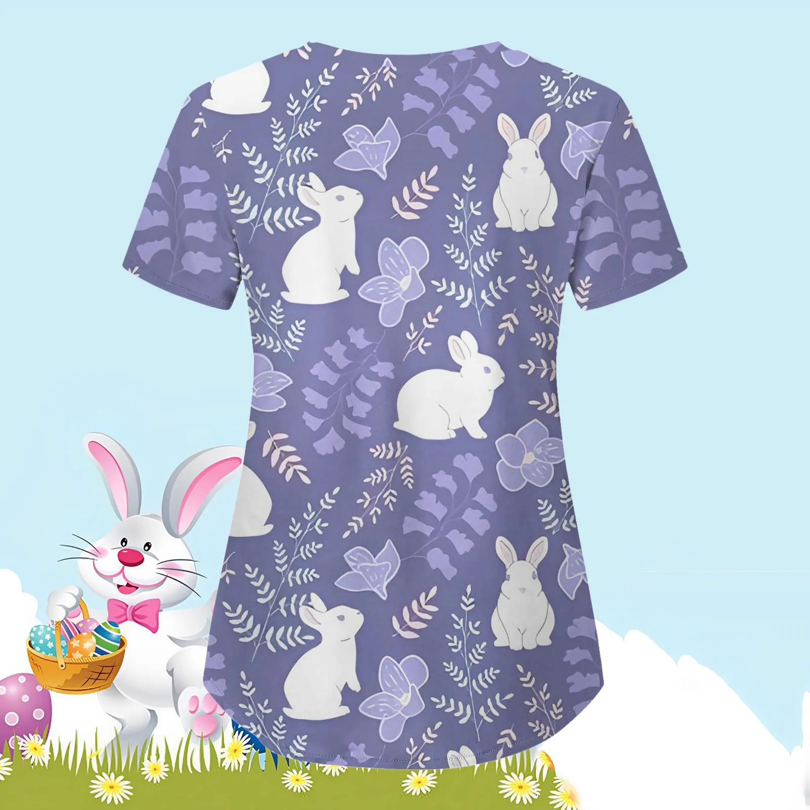 Uniforme de enfermeira para mulheres, Easter Bunny Scrub Print, Cirurgia de enfermagem trabalhando, Vestuário Cirúrgico Clínico, Uniforme Médico Cirúrgico Gráfico