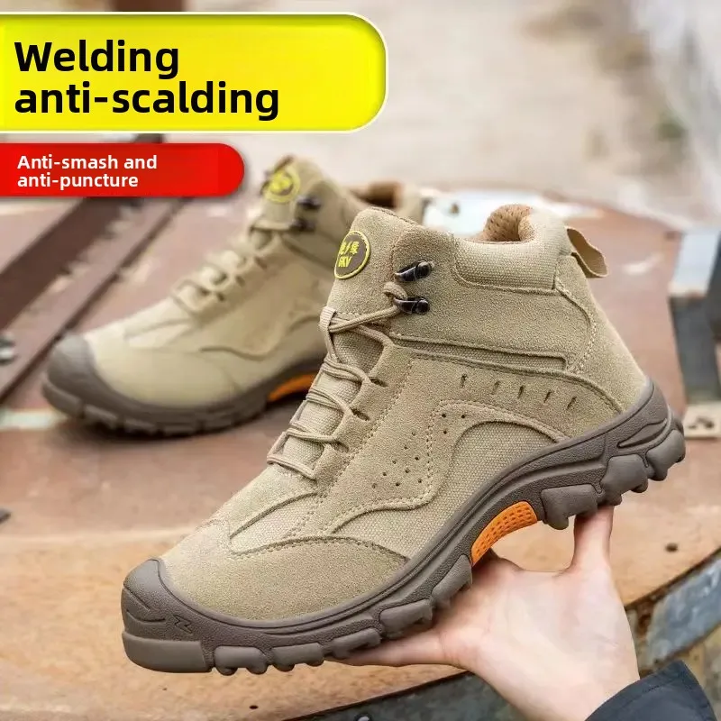 Men's Safety Work Boots High Top Steel Toe Anti Crush Anti Piercing Anti Slip Odor Control Winter Lightweight Soft Bottom Shoes