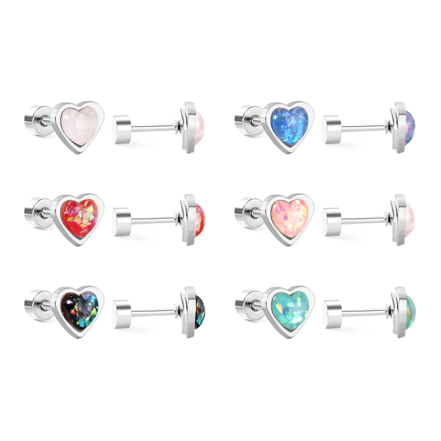 12 Paar koreanische Mode-Ohrstecker aus Edelstahl mit Schraubverschluss für Frauen, Valentinstag-Ohrringe, rosa Herz-Ohrringe – Detail 5