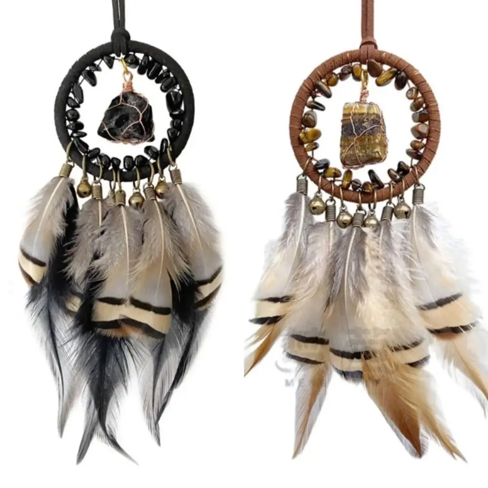 Retro Dreamcatcher Car Pendant Crystal Stone Good Luck Hand-woven Wind Chimes Delicate Crafts Car Hanging Ornament