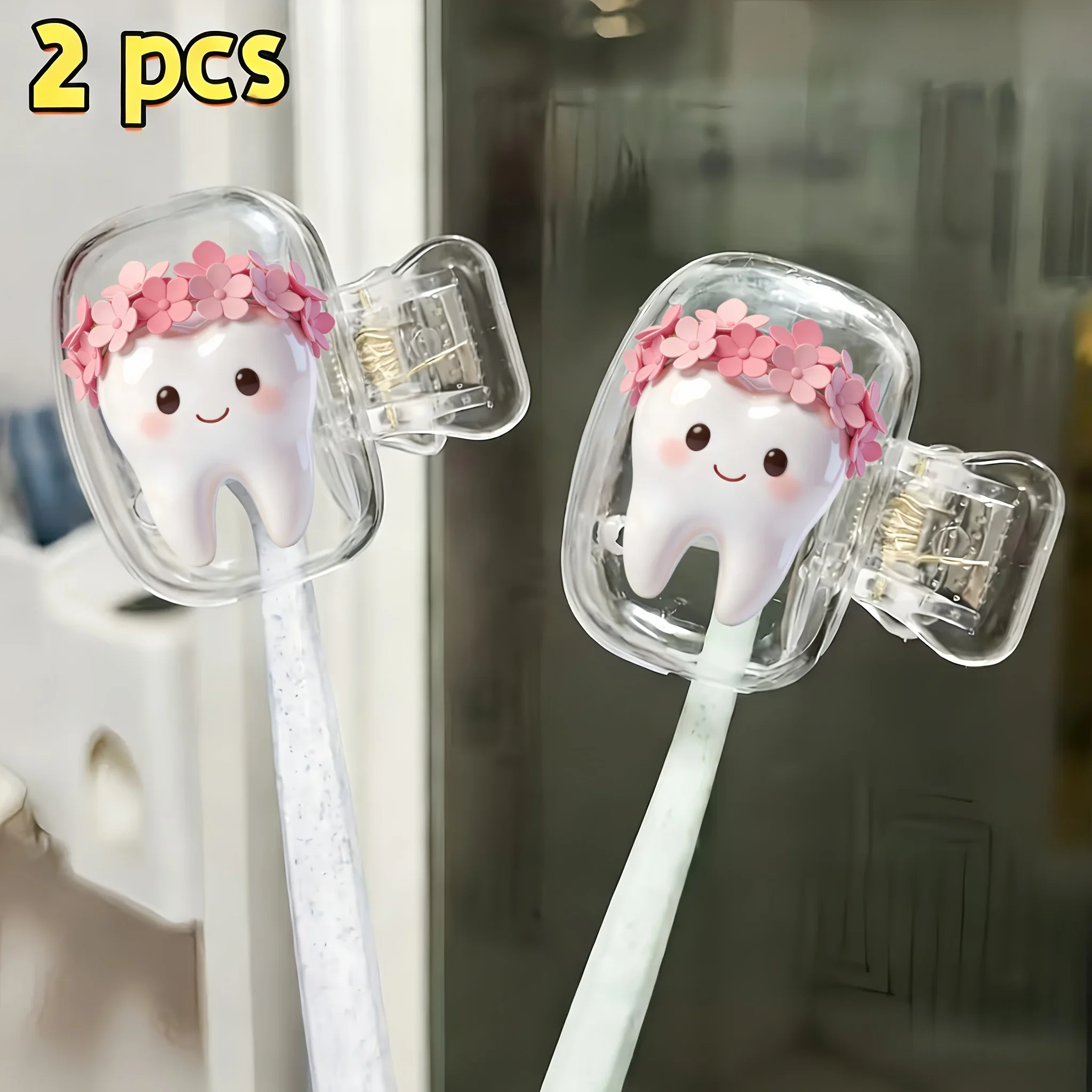 2pcs Cute Tooth Travel Toothbrush Case Suitable for Various Sizes Travel Set with Ventilation Holes to Keep Brush Head Clean