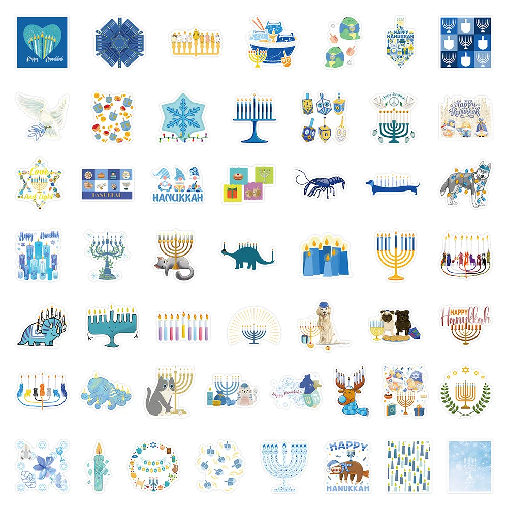 50/100 Uds. Adhesivo de Hanukkah, caja de lápices decorativa creativa de dibujos animados, caja de gafas, cuaderno de recortes, calcomanía para garabatos, juguete para niños