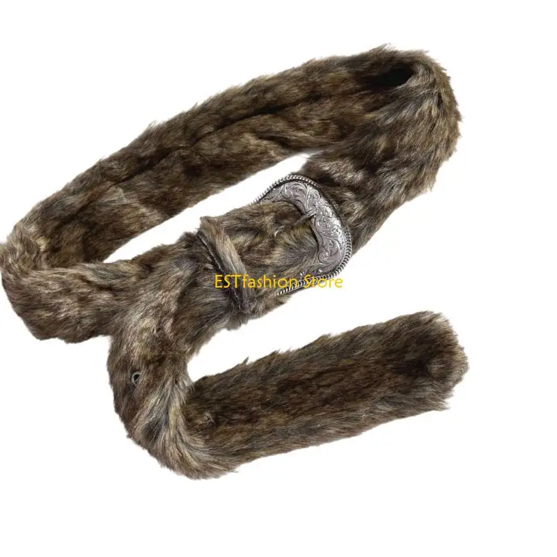 Y5GC Popular Furry Plush Waistband For Women Girl Autumn Winter Clothing Adjustable Pin Buckles Waiststrap for Jackets Sweater