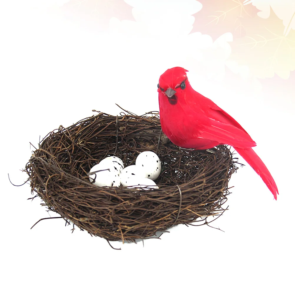 

5pcs Egg Nest Set Rattan Foam Decor For Home Office Party Diy Micro Landscape Artificial Bird Fake Bird Ornament