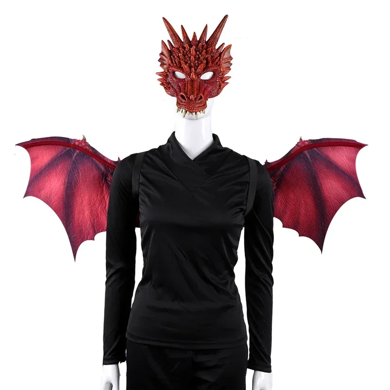 Novo cosplay dragão traje máscara asa adulto trajes de halloween para mulheres homens adulto dinossauro máscaras de látex festa