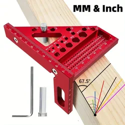 3D 다각도 측정 눈금자, 45/90 도 알루미늄 목공 사각형 각도기, 미터 삼각형 눈금자 레이아웃 측정 도구
