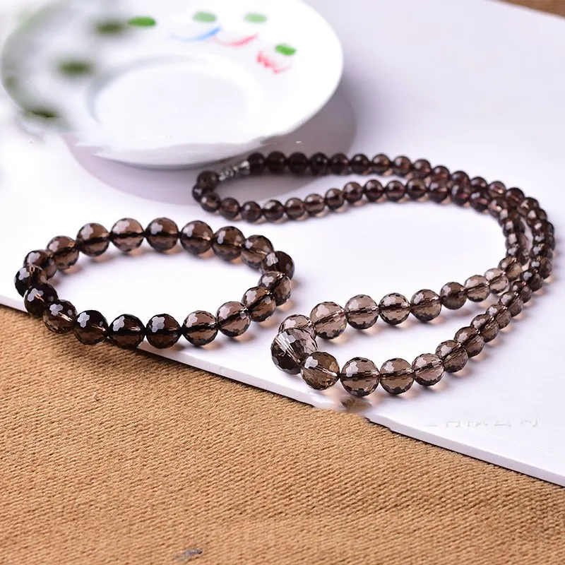 Smoky quartz white crystal 6-13mm round faceted necklace bracelet 43cm 18cm  wholesale beads nature FPPJ