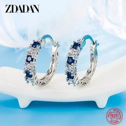 ZDADAN 925 Sterling Silver Aquamarine Hoop Earrings For Women Fashion Jewelry