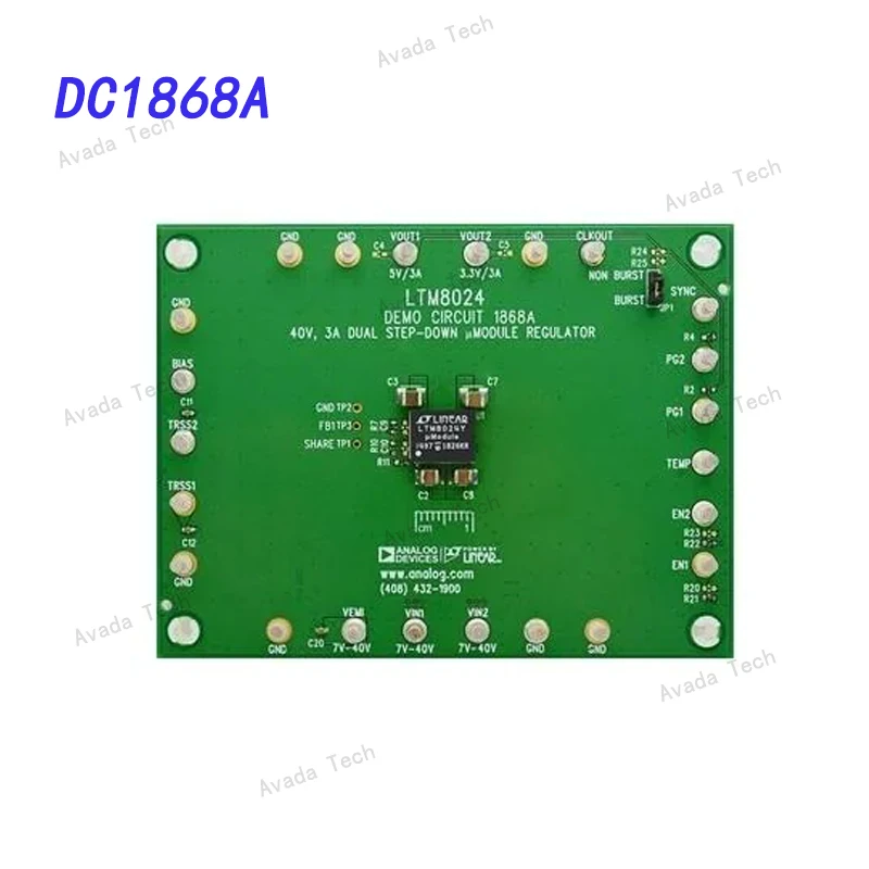 

Avada Tech DC1868A Power Management IC Development Tools LTM8024 DemoBoard,40Vin Dual3.5A uModule