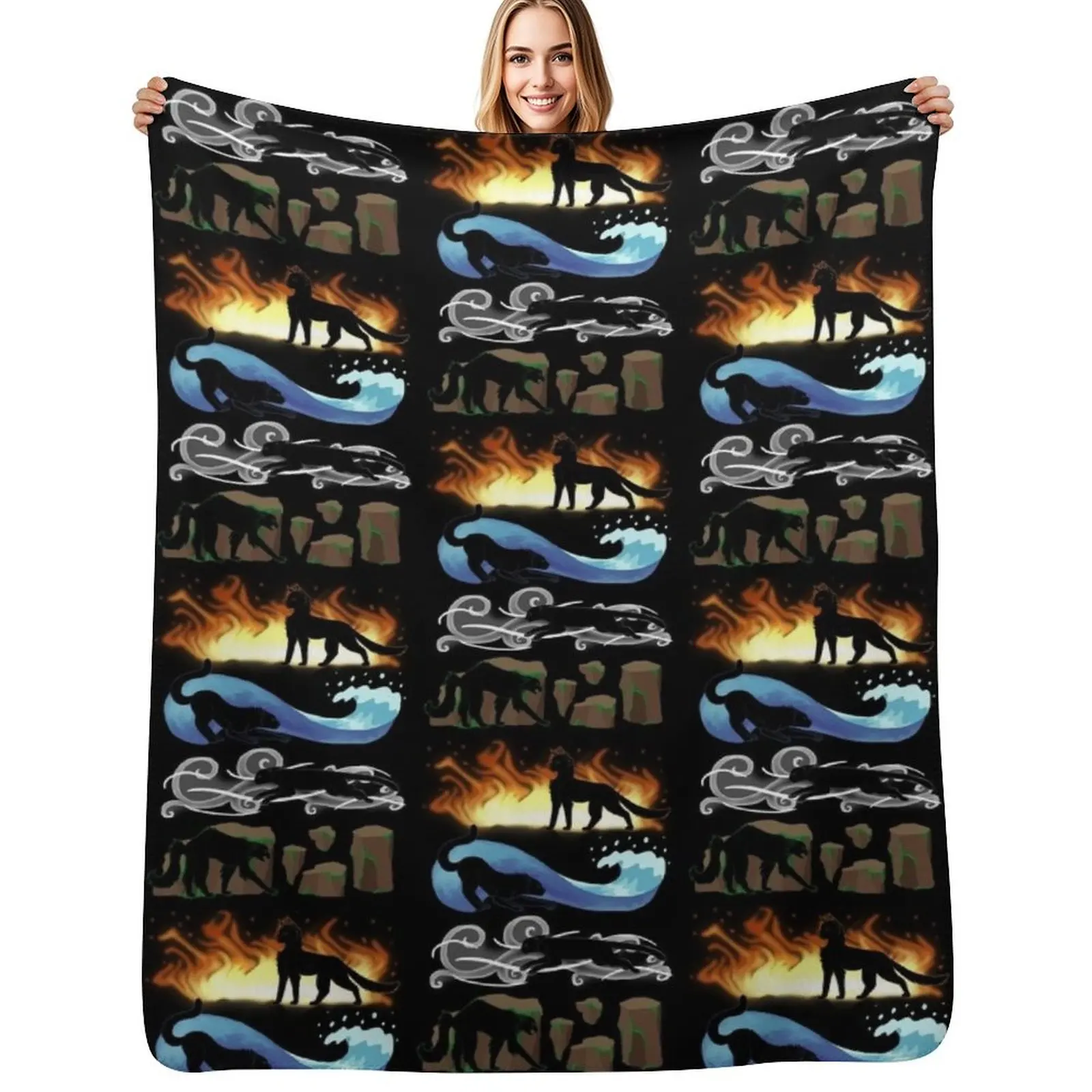 

Four Elements, Four Cats Throw Blanket Cozy Sofa Blanket for TV Watching Napping