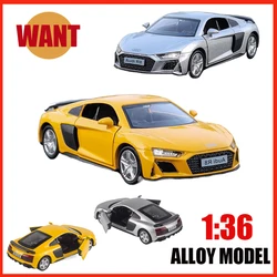 Coche deportivo AUDI R8 1:36, aleación fundida a presión, coche de juguete, modelo de alta simulación, tirar hacia atrás, regalo de cumpleaños, recoger ruedas calientes