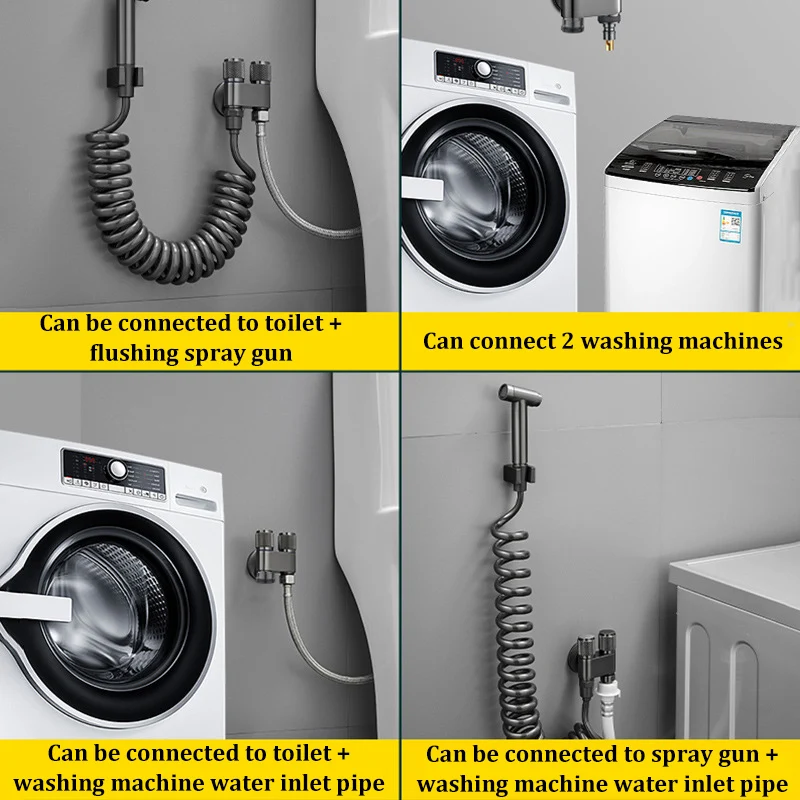 

Universal All-copper 1 In Two Out Washing Machine Faucet Double-open Automatic Water Stop Valve Snap-on Faucet Connector