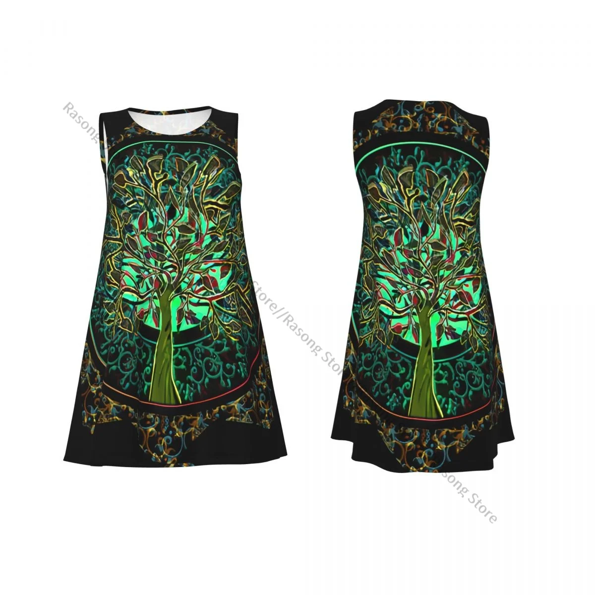 Women's Dress Tree Of Life In Ornate Star Summer Casual T Shirt Beach Cover up Tank Dress