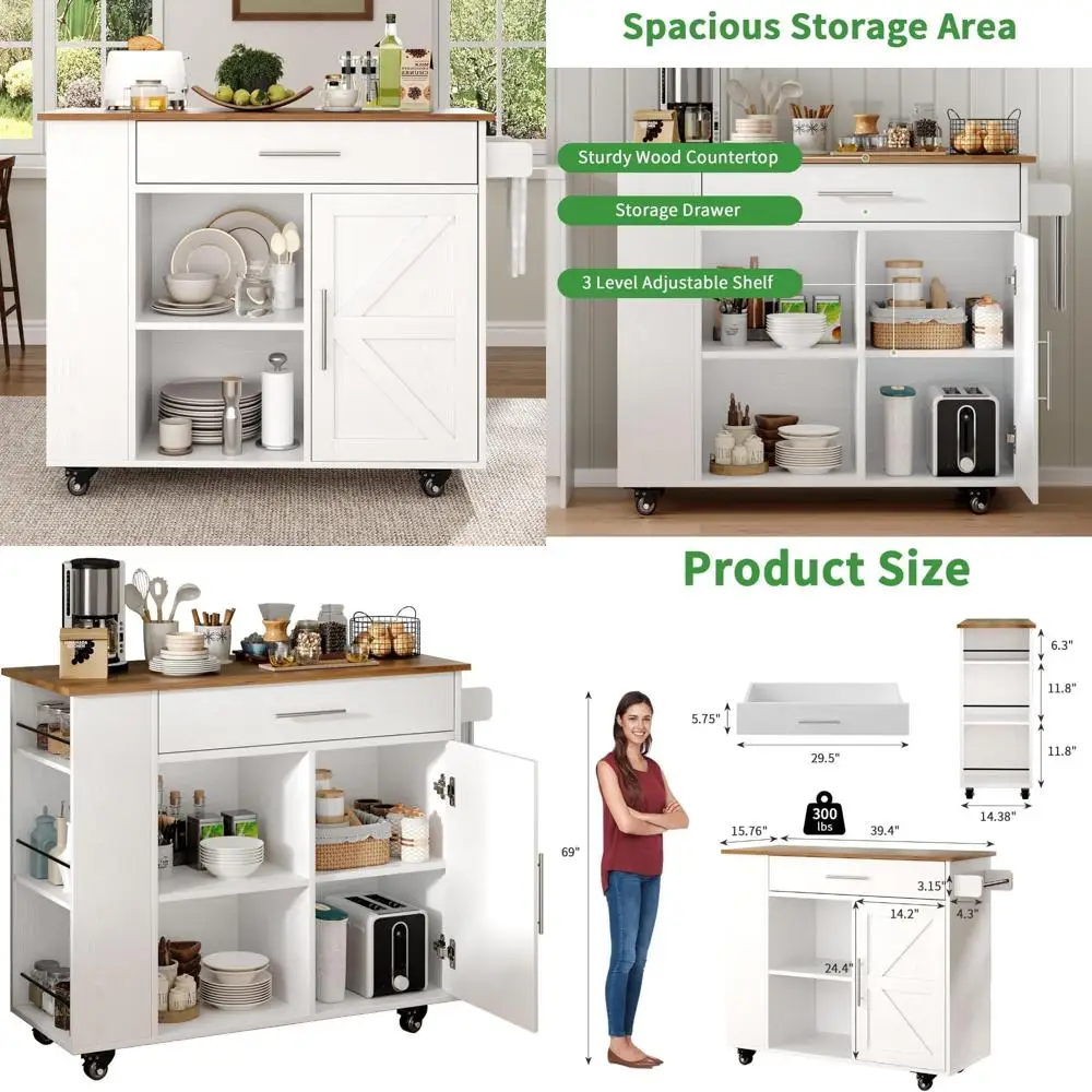 Тележка для кухонного острова с колесиками, шкафом для хранения, полкой для специй и вешалкой для полотенец — универсальная станция на колесиках для эффективного приготовления пищи