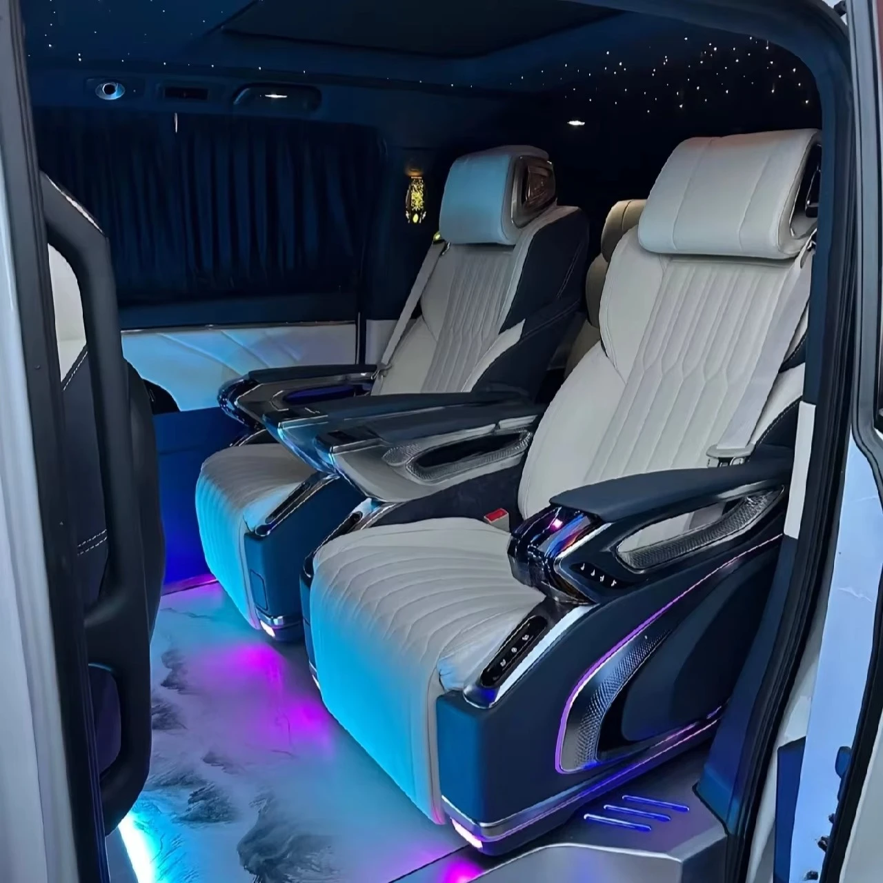 New Luxury Maybach‑Style Aero VIP Van Seats  Logo Leather With Document Bag For Vito W447 Sprinter Interior Tuning Parts