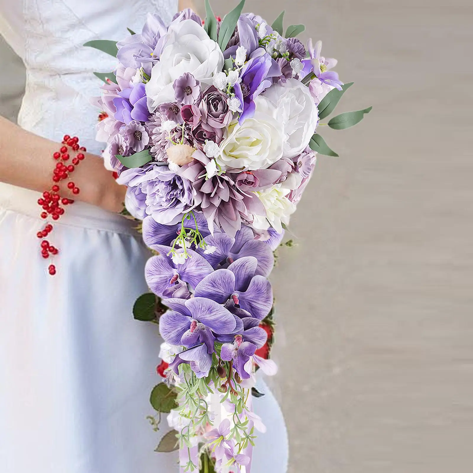 

Wedding Bouquet for Bride Bridesmaid Fake Flower Bunch Photo Props Romantic Anniversary Handheld Rustic Toss Bouquet Drop Shape