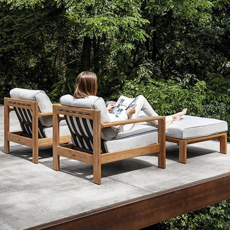 

Nordic outdoor sofa balcony courtyard garden open-air waterproof and sunscreen high-end teak sofa coffee table combination