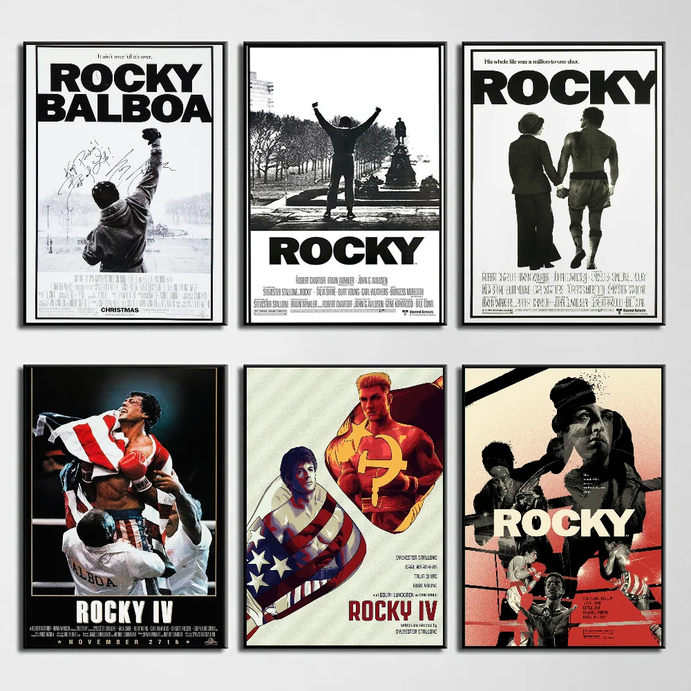 1pc Classic Retro Old Movie Rocky Poster Self-adhesive Art Waterproof Paper Sticker Coffee House Bar Room Wall Decor