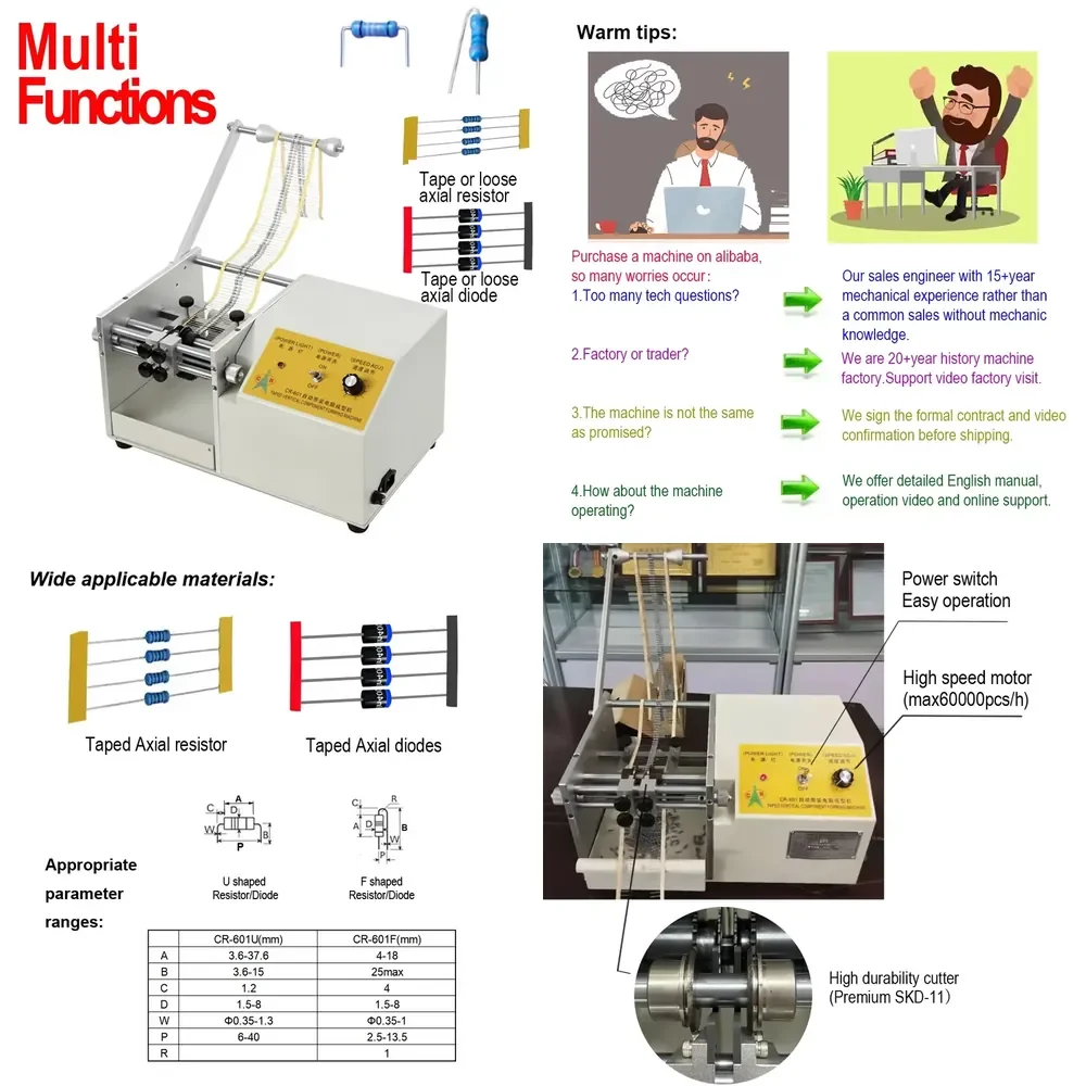 WSQ Resistance Foot Cutter Cut Trimming Trimmer Trim Axial Thermal Resistor Lead Cutting Machine