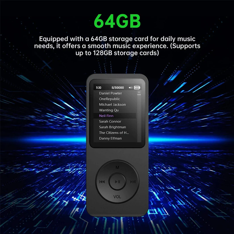مشغل MP3 من النوع C جهاز Walkmen المحمول مزود بتقنية البلوتوث 5.4 متوافق مع الكتب الإلكترونية وتسجيل راديو FM الرياضي مع بطاقة 32 جيجا/64 جيجا TF #5