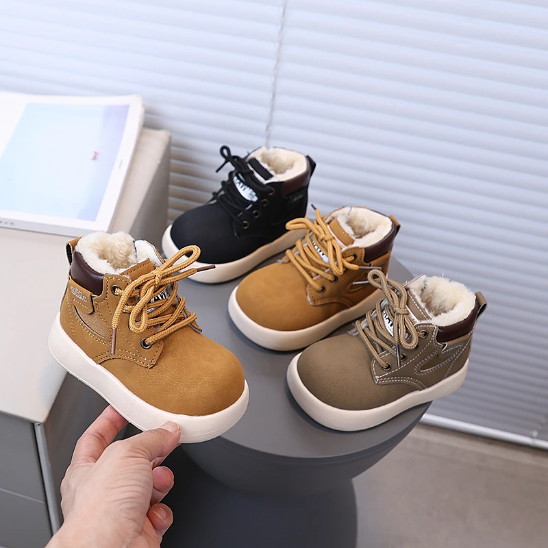 

Теплые ботинки для мальчиков и девочек, детские модные ботинки с круглым носком на толстом меху, теплые зимние ботинки 2025 года, новые детские ботильоны с круглым носком