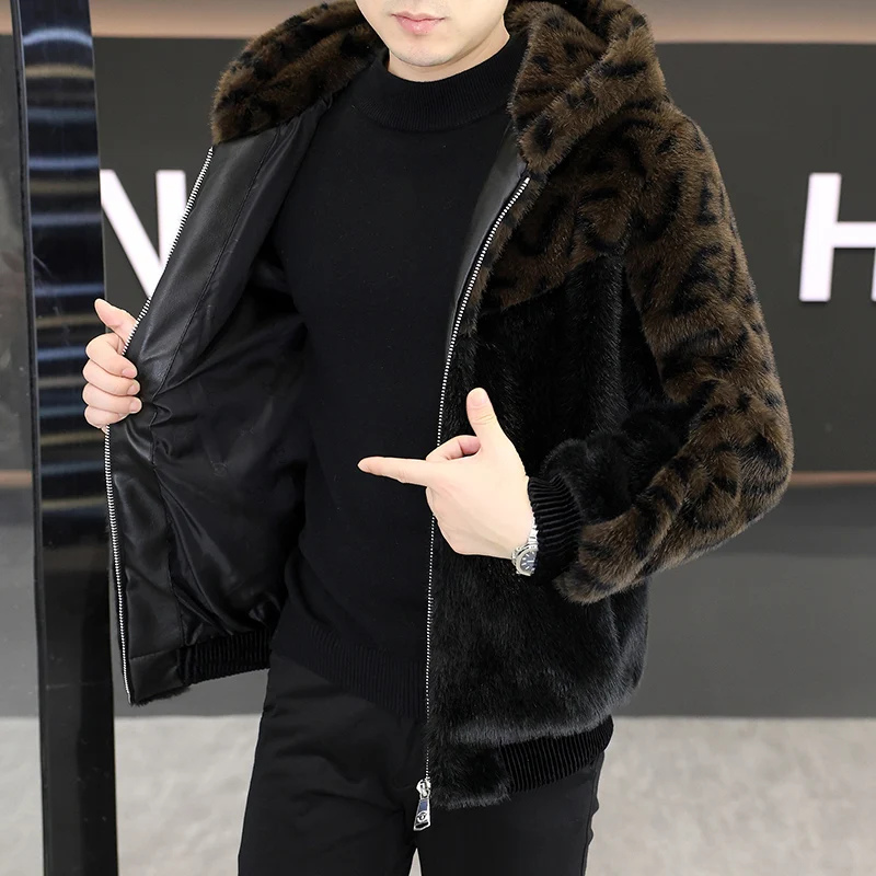 

Новая зимняя мужская куртка высокого качества с капюшоном, утепленная хлопком, модная, с мехом и кожаными вставками, теплая, больших размеров, трендовая