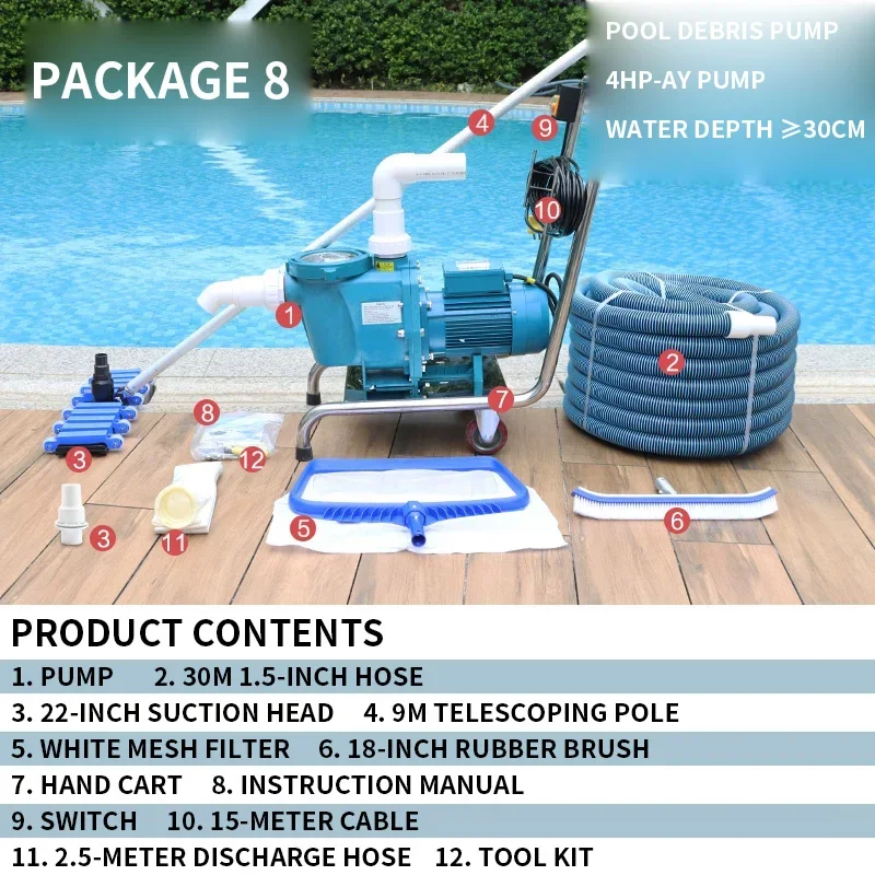 220V Swimming Pool Vacuum Cleaners, Fish Pond Bottom Suction Pumps, Underwater Vacuum Cleaners and Cleaning Equipmen(Customized)
