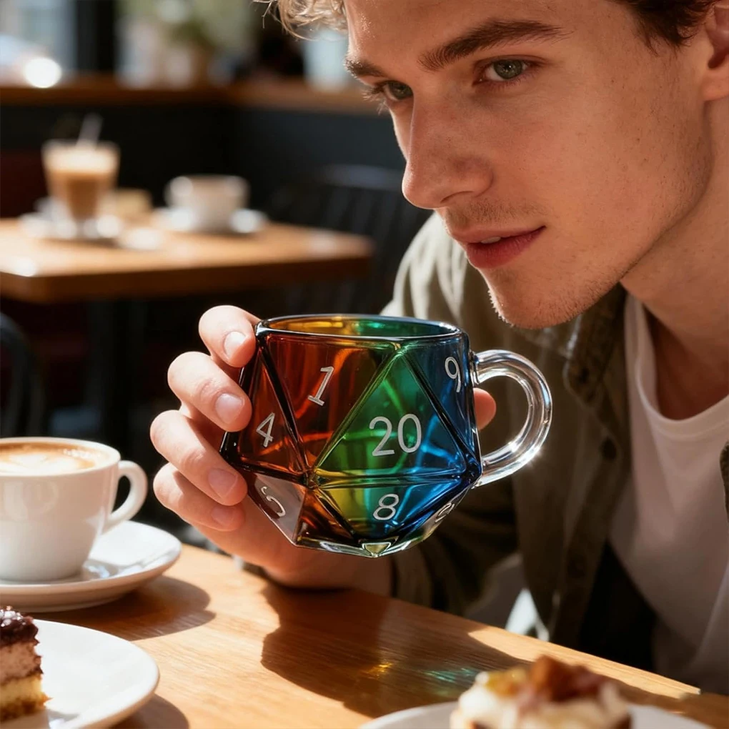 

Новинка 2025, многосторонняя цифровая чашка для кубиков, кружка с ручкой, уникальные игровые развлечения для кофе, идеально подходящие для любителей фэнтези