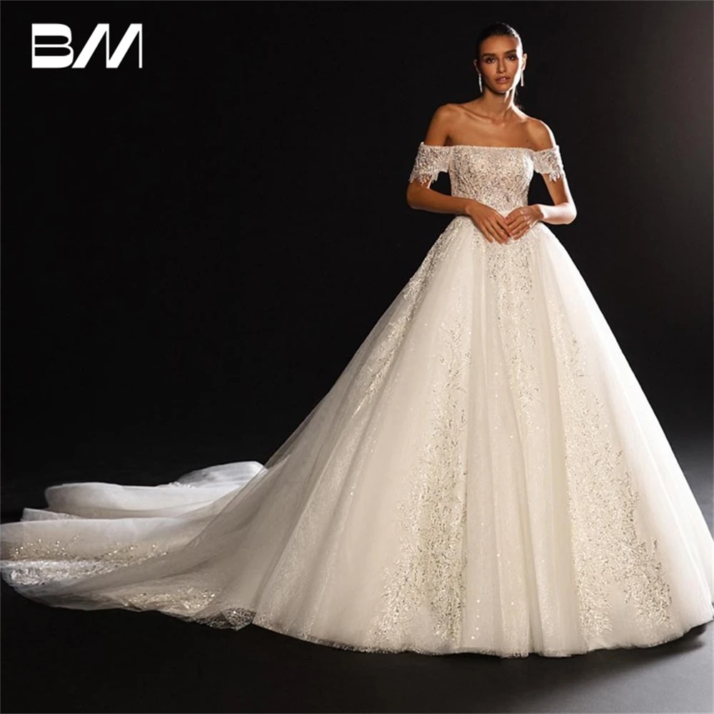 Off The Shoulder Ballgown Wedding Dress Customized Embroidery Luxury Long Tail Bridal Gown Robe De Mariee Bride Dresses