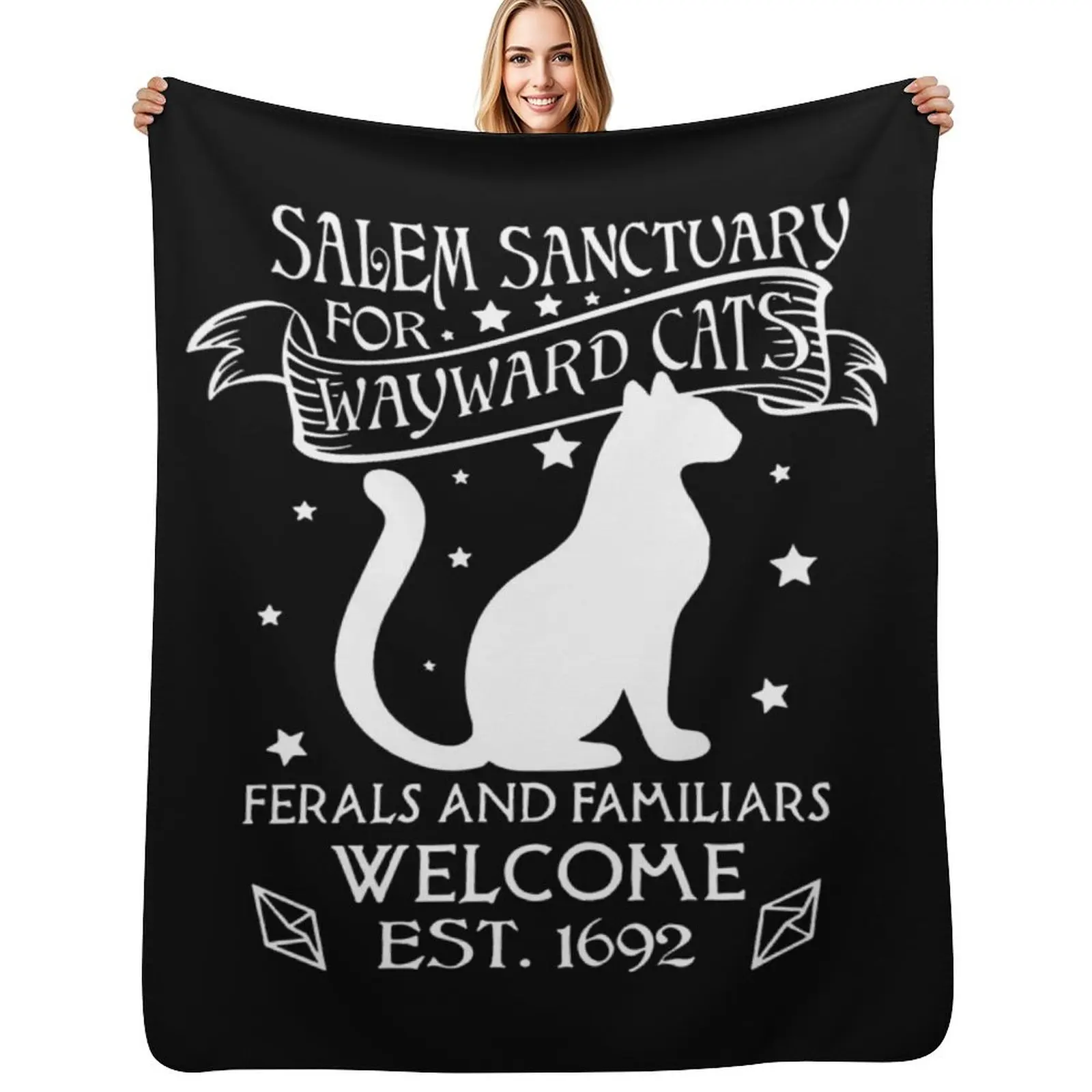 

Salem sanctuary for wayward cats Ferals and familiars welcome est 1692 Throw Blanket for babies Hairy Warm Blankets