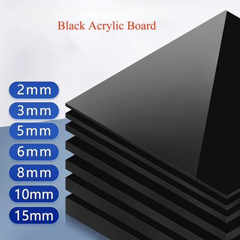 Espessura 2mm-10mm placa acrílica preta pura brilhante placa de vidro orgânico pmma 100x1 0/150x1 0/150x1 0/200x1 0/300x300mm