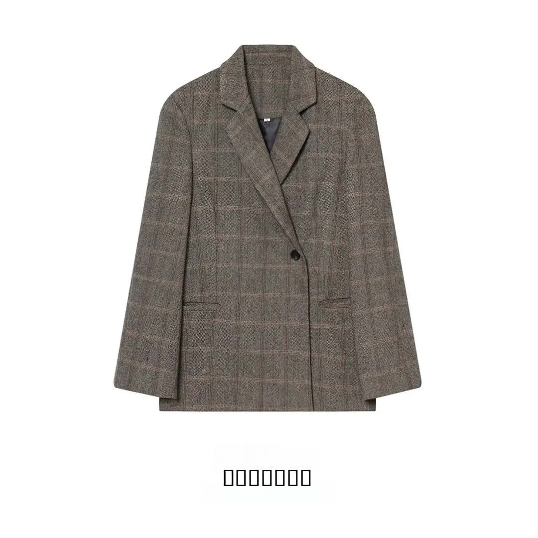 

KASLEAD New Faionable Oversized Plaid Mixed Fabric Women's Suit Jaet Sli European Sle Long Sve Winter Outerwear